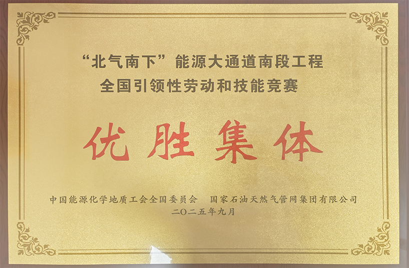 公司荣获“北气南下”能源大通道南段工程全国引领性劳动和技能竞赛优胜集体奖